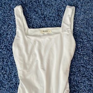 White satin square neck sleeveless bodysuit size Small